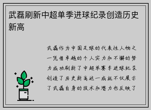 武磊刷新中超单季进球纪录创造历史新高